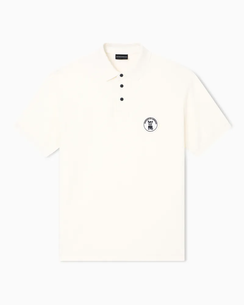 Emporio Armani Embroidered eagle stretch piqué polo shirt Beige