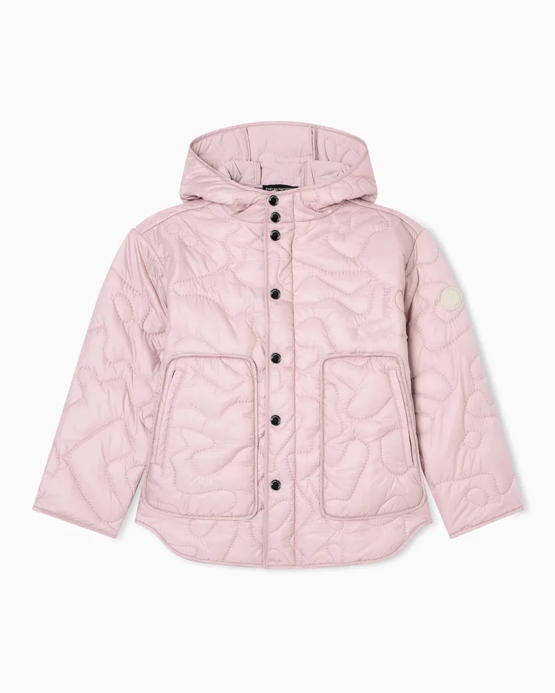 Emporio Armani Kapuzen-Jacke aus Nylon mit 3D-Matelassé-Stickerei Pink