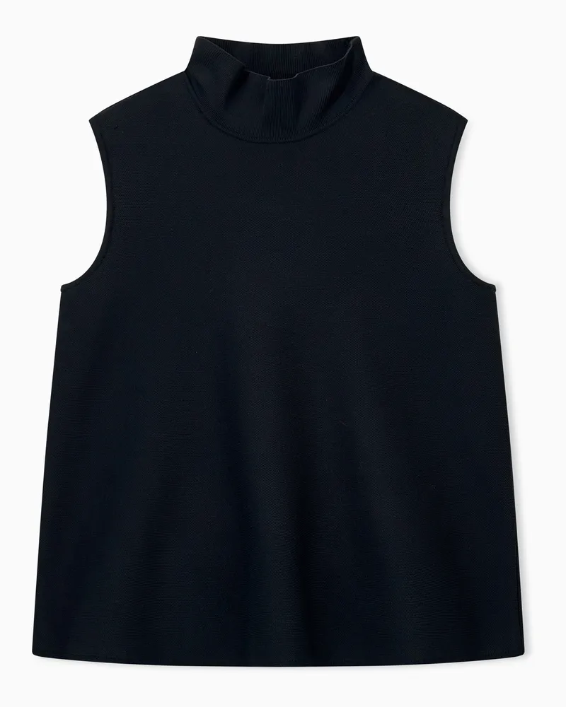 Emporio Armani Ärmelloses Stricktop aus Doppelstrick mit Stehkragen Marineblau