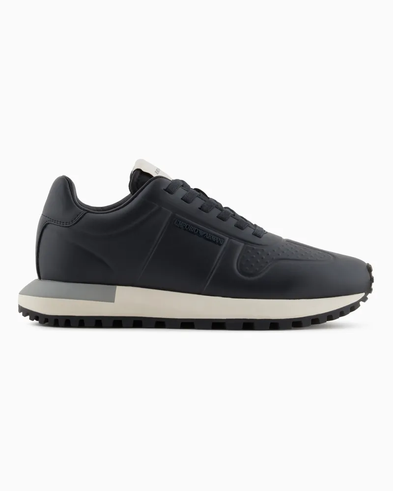 Emporio Armani Sneaker aus Leder mit thermogeformten Details Marineblau