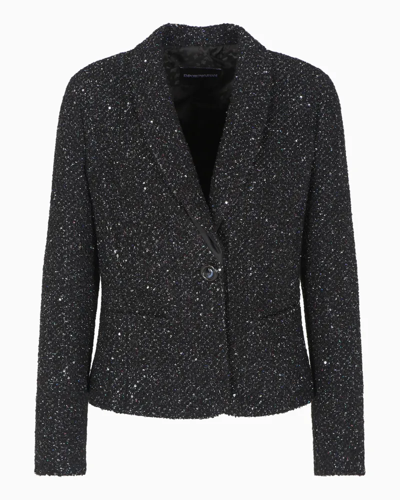 Emporio Armani Einreihiges Sakko aus Lurex-Bouclé-Stoff mit Pailletten Schwarz