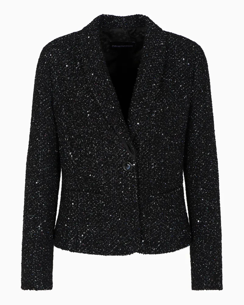 Emporio Armani Einreihiges Sakko aus Lurex-Bouclé-Stoff mit Pailletten Schwarz