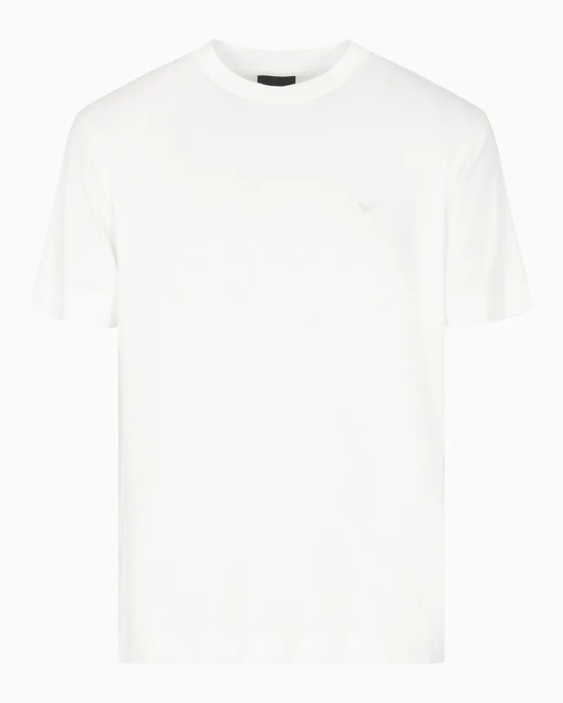 Emporio Armani T-Shirts aus Jersey-Modal mit Mikro-Adler-Stickerei Weiß