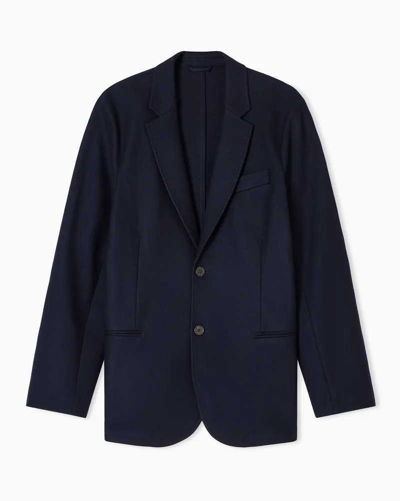 Emporio Armani Einreihiger Travel Essential Flanell-Blazer aus Schurwolle Marineblau