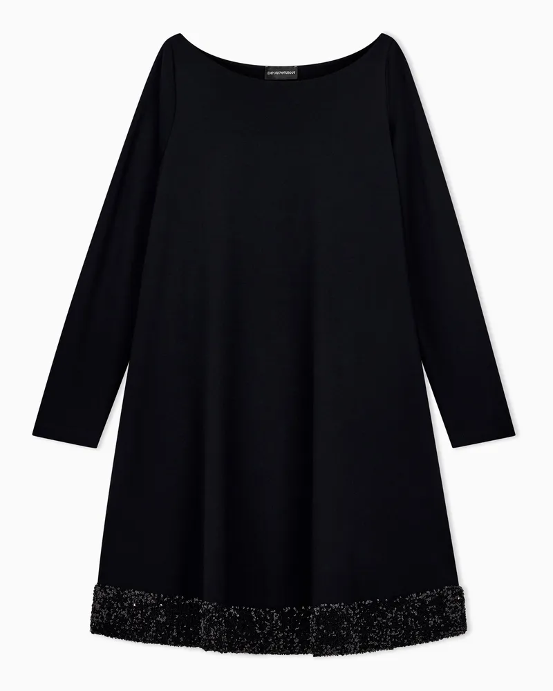 Emporio Armani Jerseykleid mit U-Boot-Ausschnitt und Pailletten am Saum Schwarz
