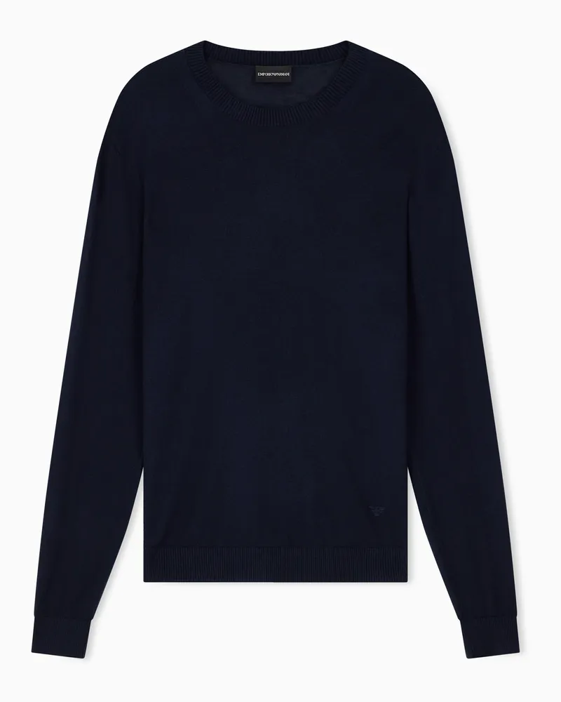 Emporio Armani Rundhalspullover aus Seide und Kaschmir mit Rippbündchen Marineblau