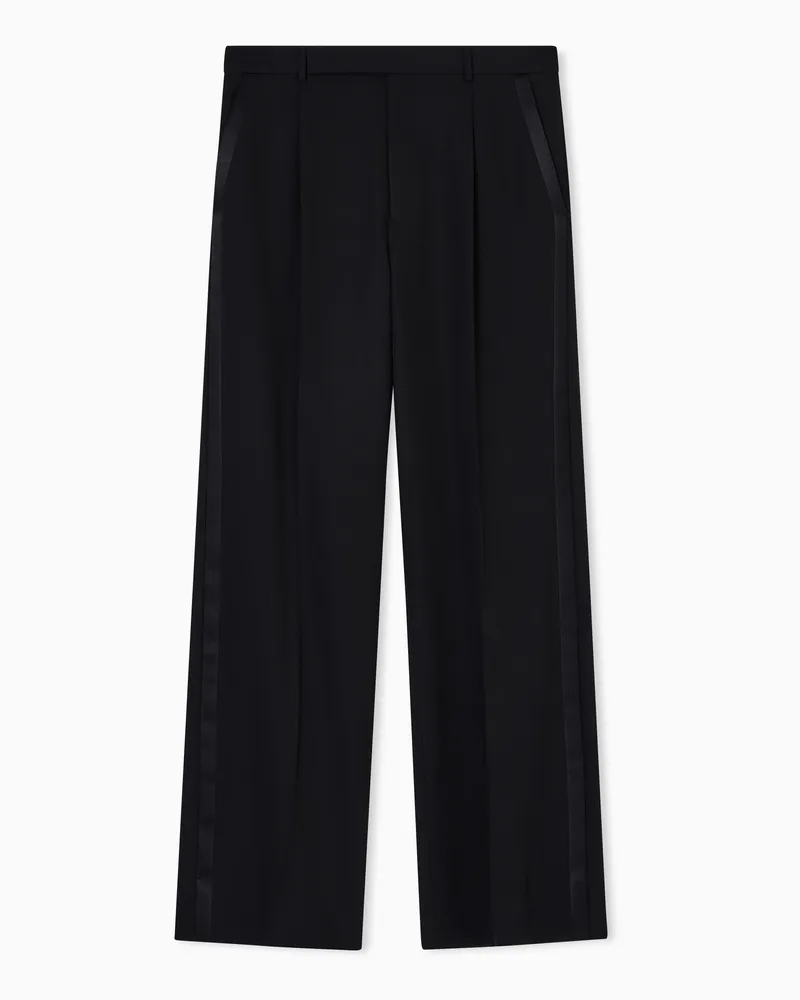 Emporio Armani Hose aus Woll-Gabardine mit Satinband Schwarz