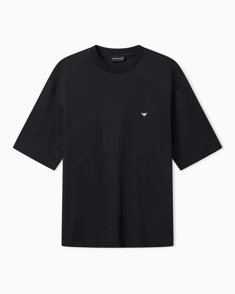 Emporio Armani Over-fit jersey T-shirt with used-effect logo print Marineblau