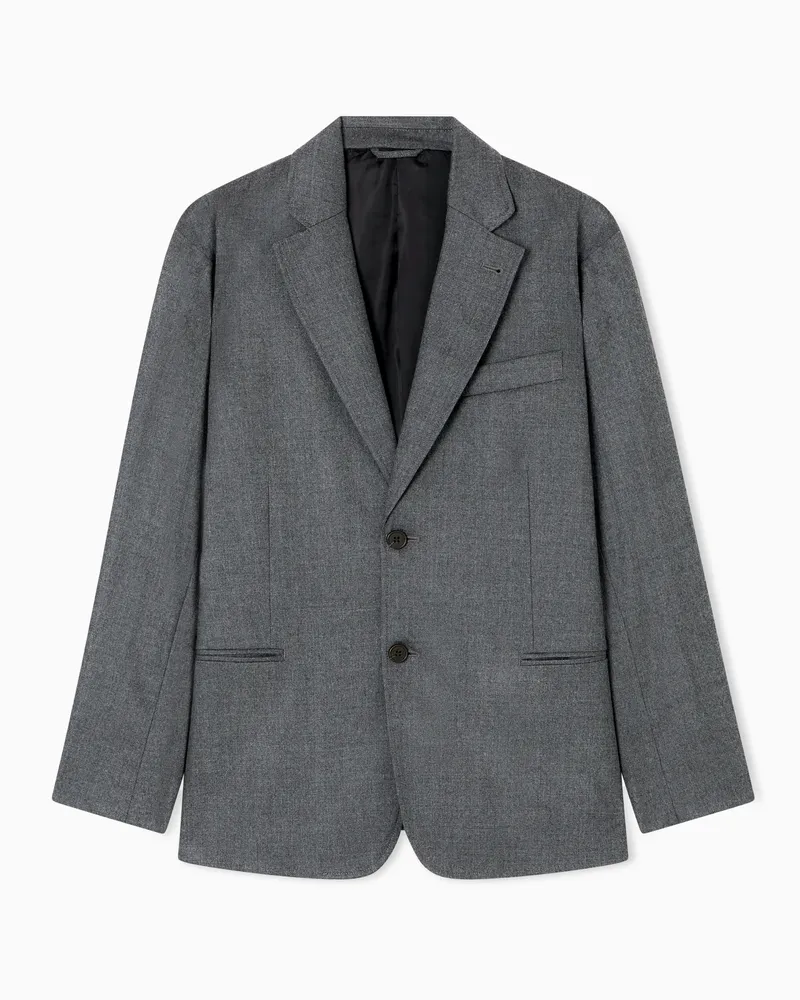 Emporio Armani Einreihiges Sakko aus Stretch-Twill, gefertigt aus flauschiger Schurwolle Grau