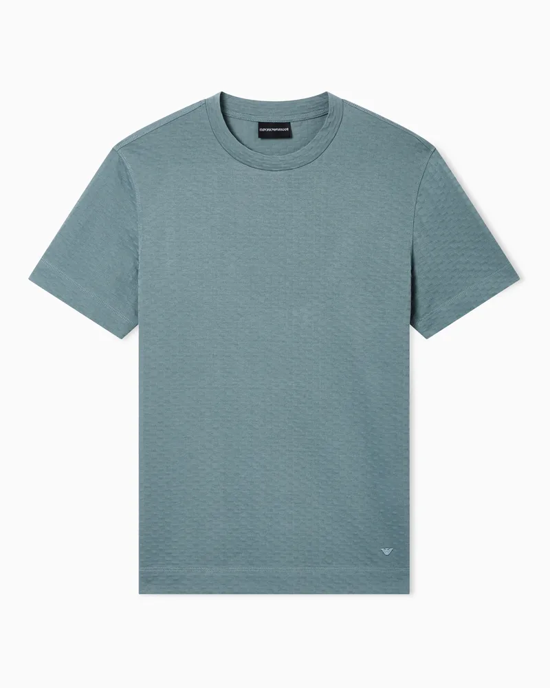 Emporio Armani ASV T-Shirt aus Jersey in Jacquard-Stoff-Verarbeitung Hellblau