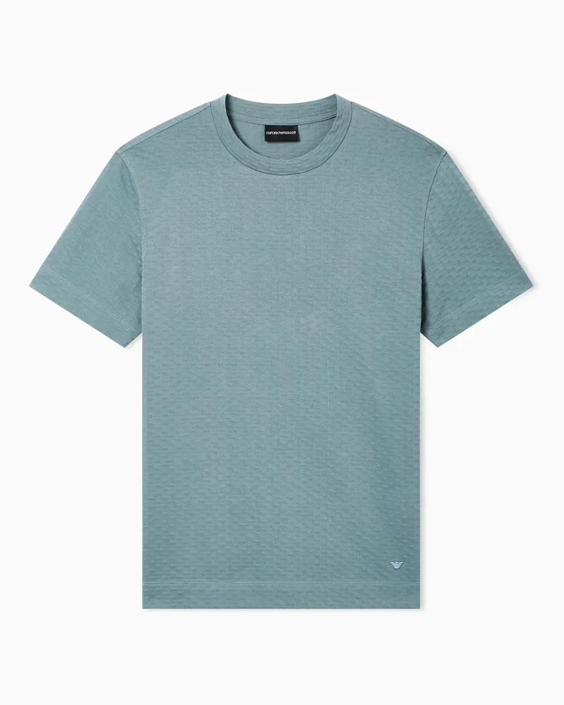 Emporio Armani ASV T-Shirt aus Jersey in Jacquard-Stoff-Verarbeitung Hellblau