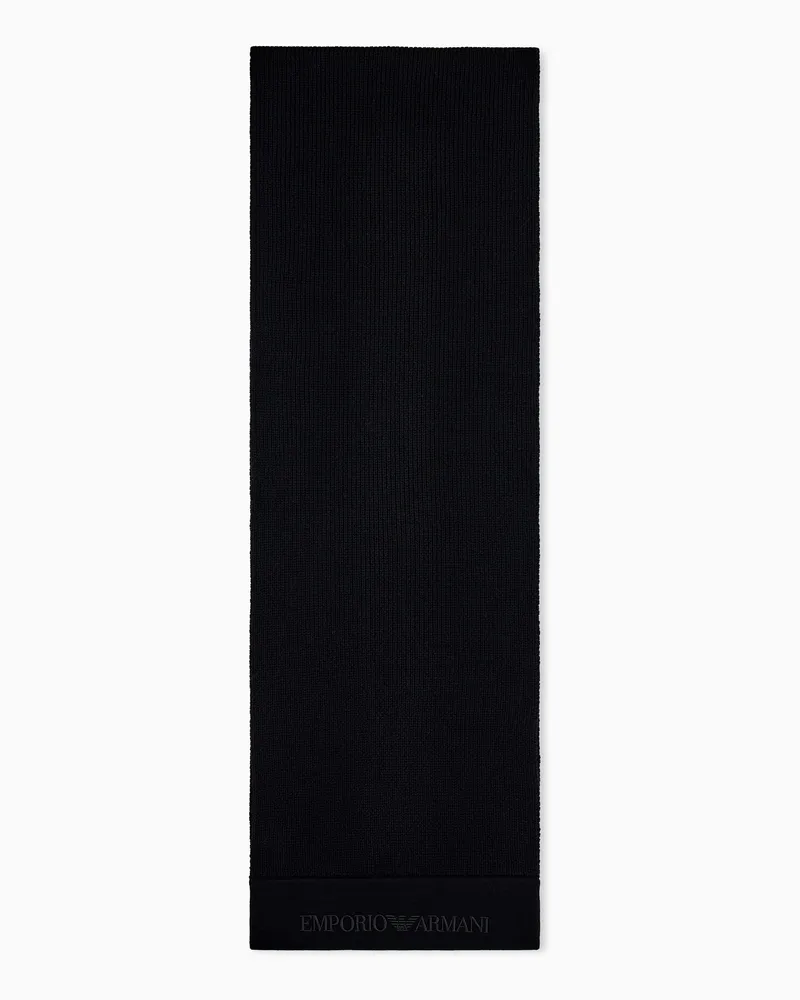 Emporio Armani Schal aus Schurwolle mit Rippstruktur und geprägtem Logo Schwarz