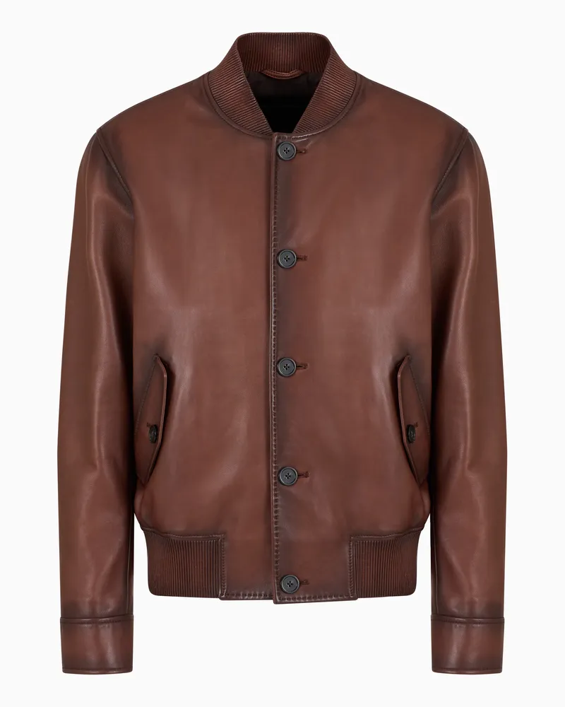Emporio Armani Blouson aus Lammnappaleder mit weichem Griff und Farbverlauf Braun