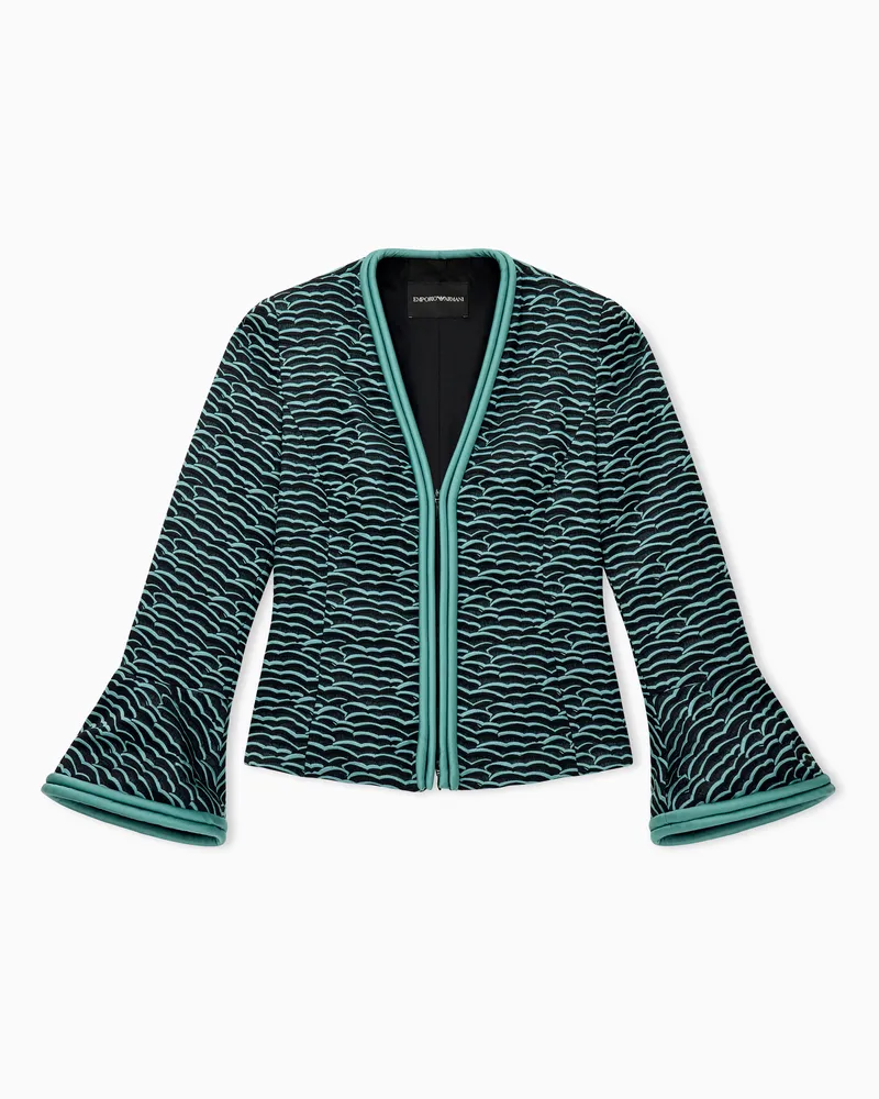 Emporio Armani Jacke mit ausgestellten Ärmeln aus geprägtem Jacquard-Stoff mit Wellenmuster Schwarz
