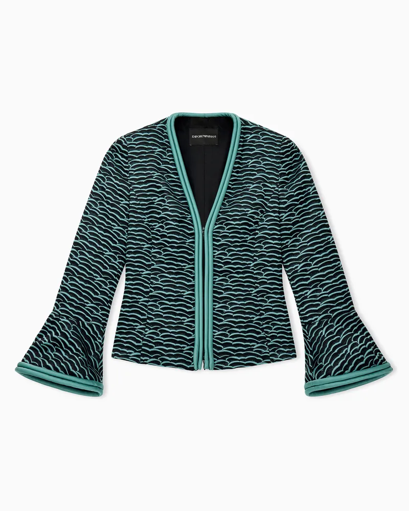 Emporio Armani Jacke mit ausgestellten Ärmeln aus geprägtem Jacquard-Stoff mit Wellenmuster Schwarz