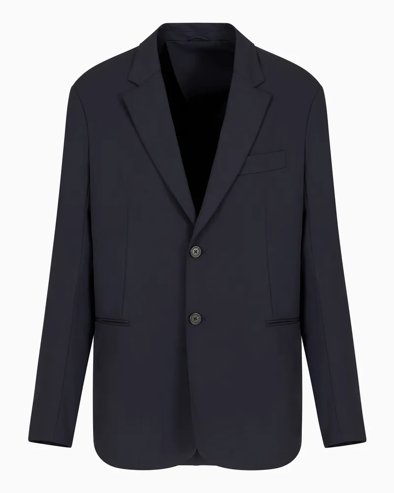 Emporio Armani Einreihiger Travel Essential Blazer aus Stretch-Nylon Marineblau