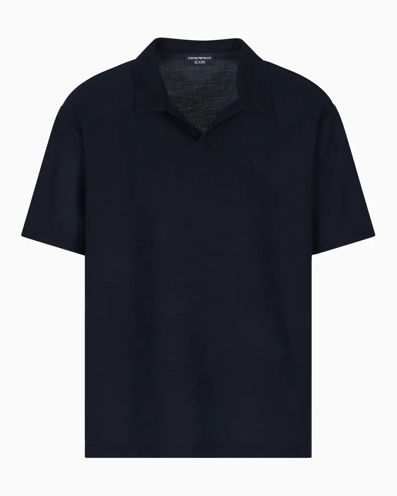 Emporio Armani Icon Poloshirt aus garngefärbtem Jersey in Jacquard-Stoff-Verarbeitung Blau