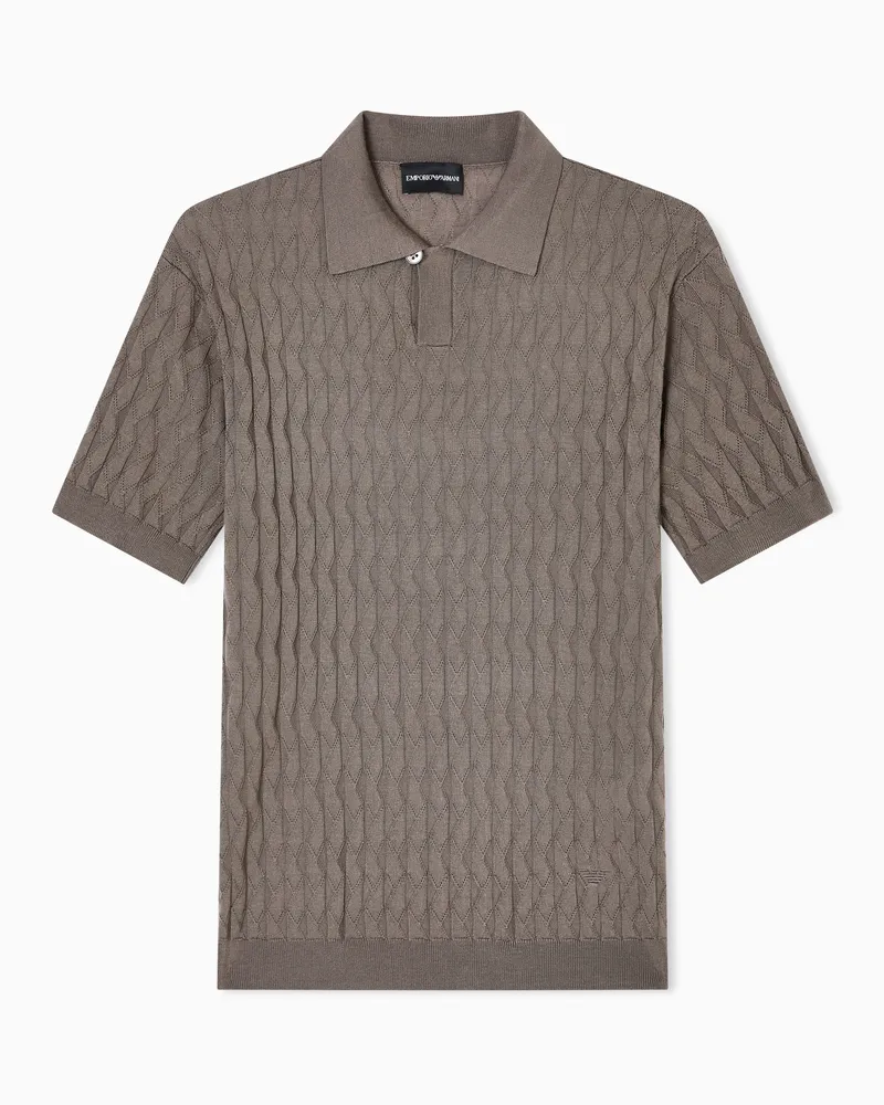 Emporio Armani ASV Pullover mit Polokragen, gefertigt aus Lyocell-Mischung mit Relief-Optik Grün