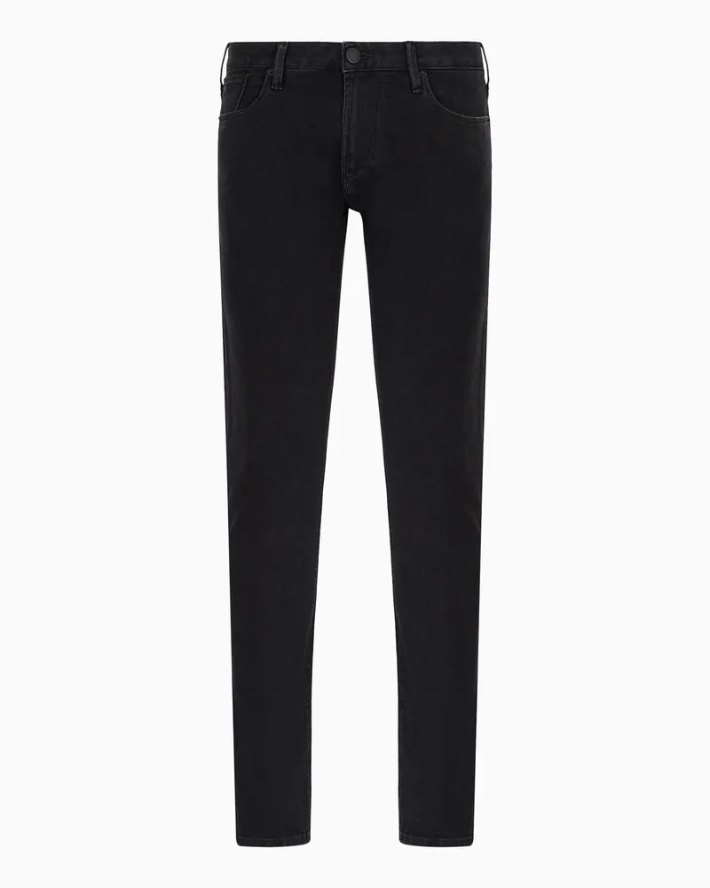 Emporio Armani Jeans J06 in Slim Fit aus gewaschenem Komfort-Denim 10,5 oz Schwarz
