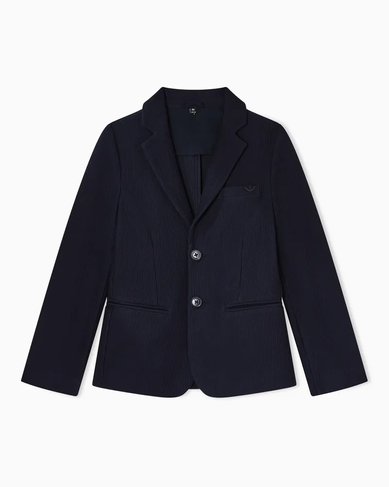Emporio Armani Blazer in micro textured fabric with canneté effect Blau