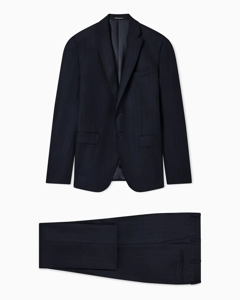 Emporio Armani Einreihiger Regular Fit Anzug aus gestreifter Mouliné-Schurwolle Blau