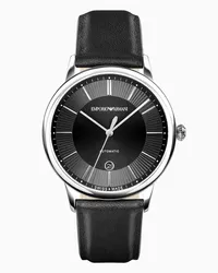 Emporio Armani Swiss-made-automatikuhr mit Schwarzem Lederarmband Schwarz