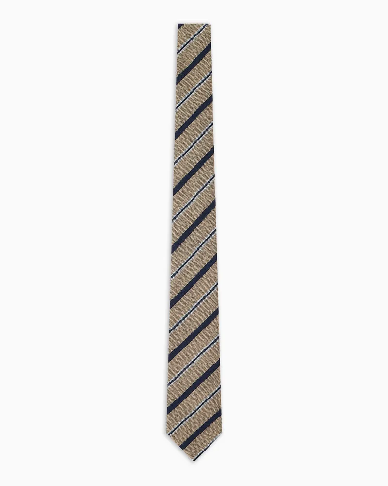 Emporio Armani Krawatte aus reiner Wolle mit diagonalem Streifenmuster aus Jacquard-Stoff Beige