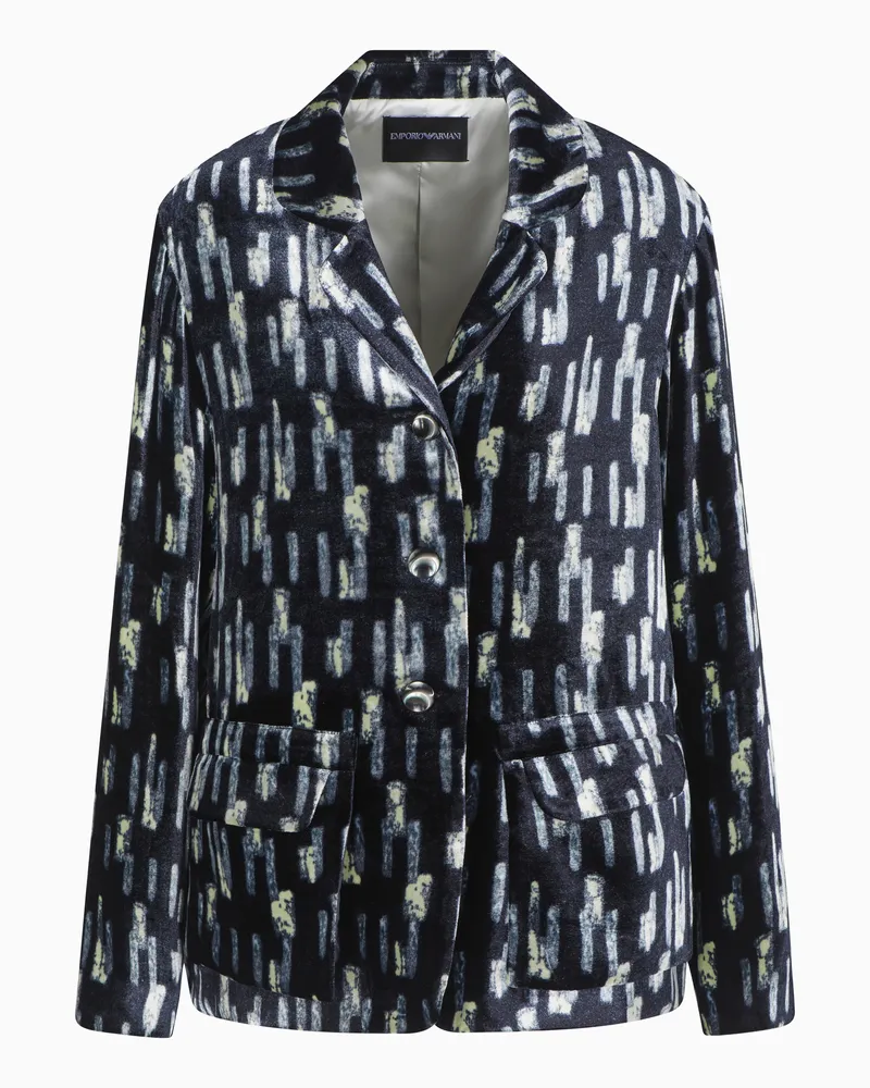 Emporio Armani Einreihiger Blazer aus bedrucktem Samt Marineblau