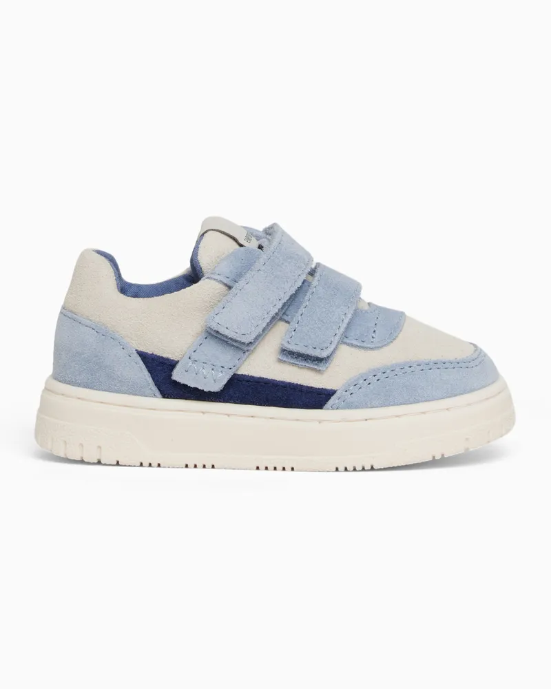 Emporio Armani Sneaker aus Veloursleder mit Klettverschluss Hellblau