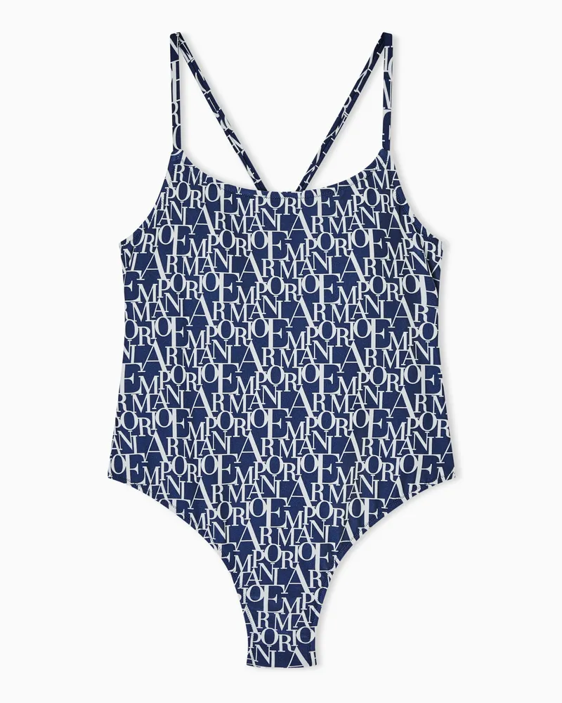 Emporio Armani Badeanzug mit Wattierung und Logomania-Print Blau