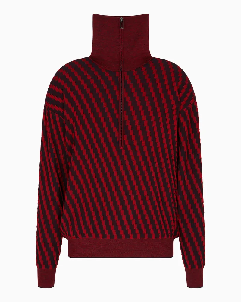Emporio Armani Pullover mit Stehkragen und partiellem Reißverschluss, gefertigt aus Schurwolle in Jacquard-Stoff-Verarbeitung Rot