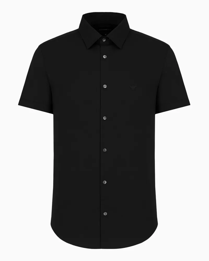 Emporio Armani Kurzärmeliges Hemd aus gemischtem Nylon-Stretch Schwarz