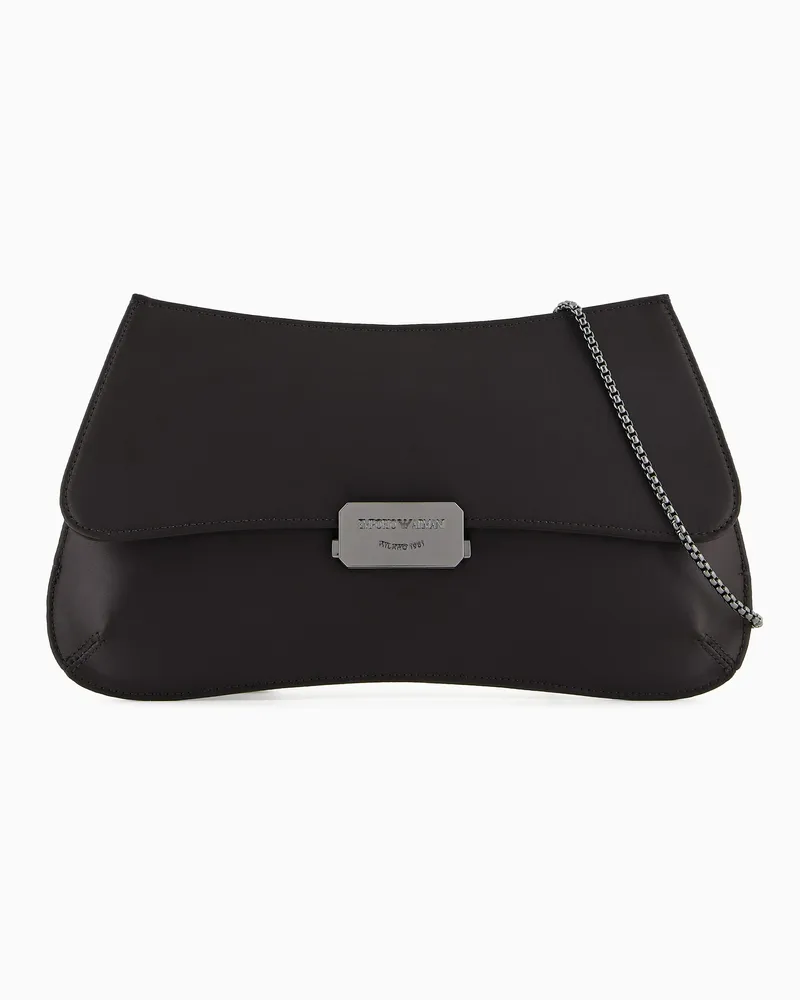 Emporio Armani Clutch aus Satin mit Kettenschulterriemen Schwarz