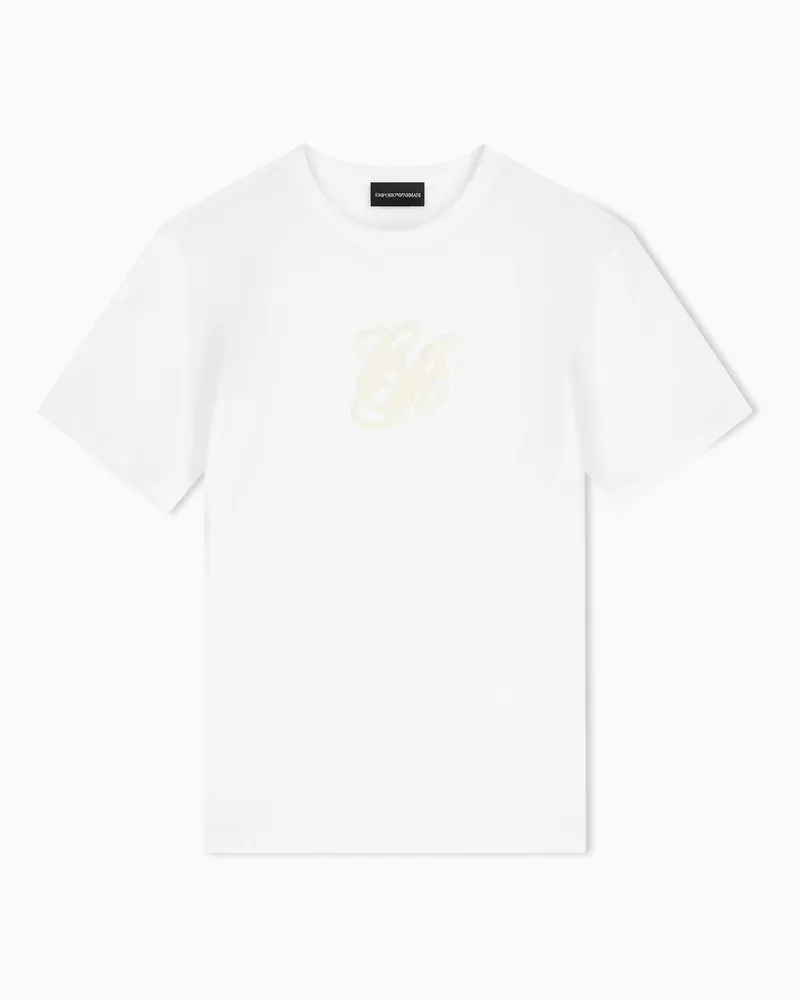 Emporio Armani Regular Fit T-Shirt aus Baumwolljersey mit Logostickerei Weiß