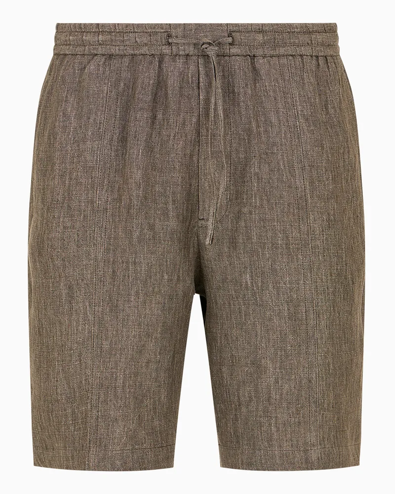 Emporio Armani Bermudashorts mit Tunnelzug aus Leinen in Delavé-Optik mit Crêpe-Haptik Braun