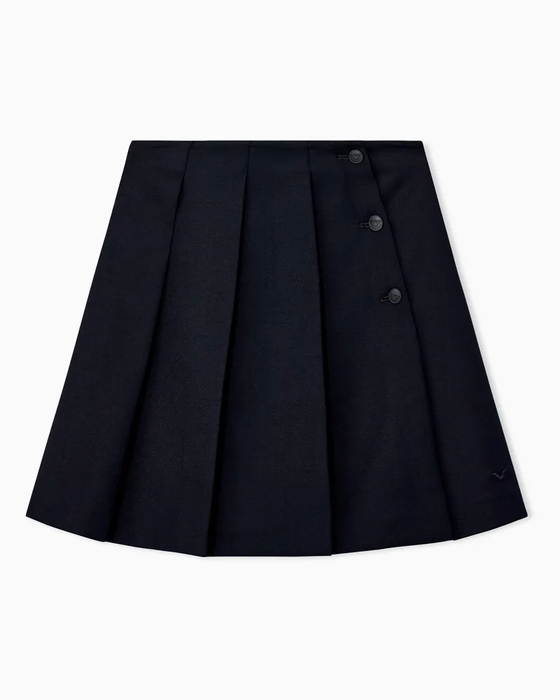 Emporio Armani Faltenrock Regular Fit aus Schurwolle mit Knopfverschluss Blau