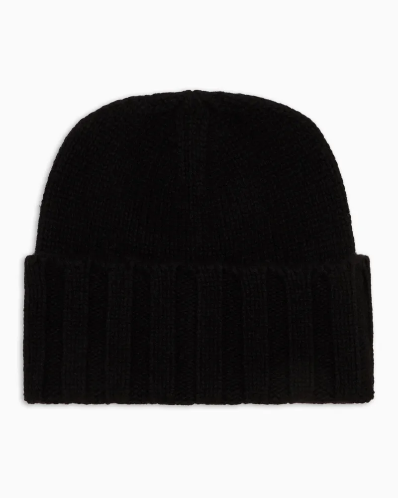 Emporio Armani Rippstrick-Mütze aus Kaschmir Schwarz