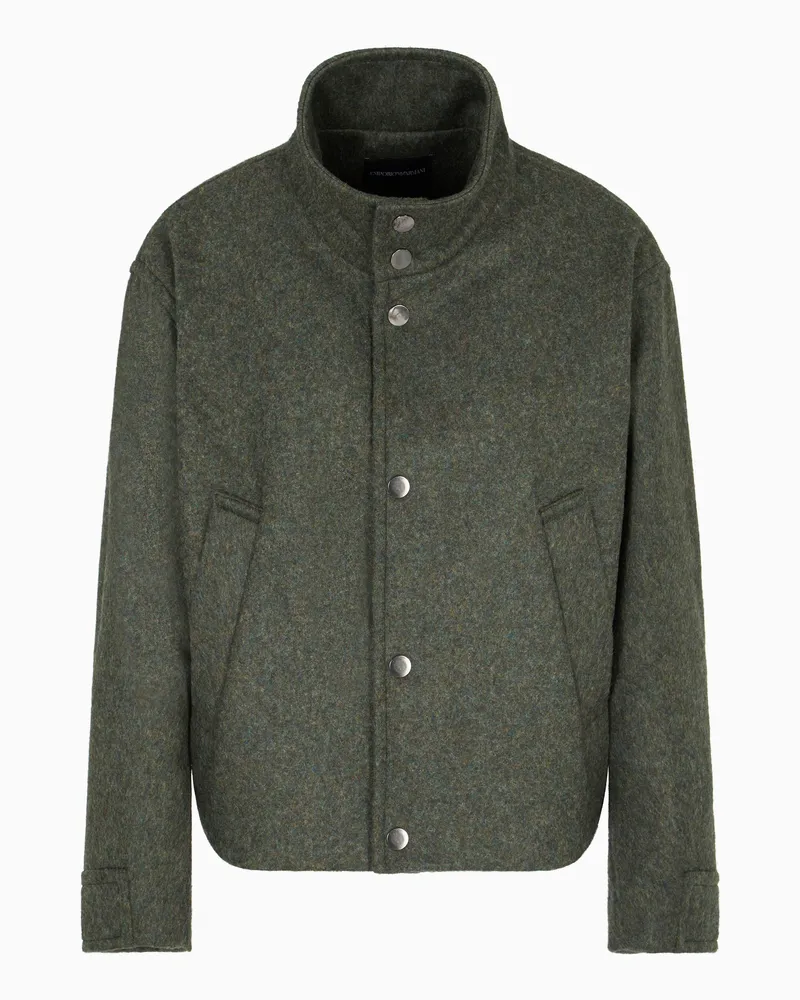 Emporio Armani Blouson mit Druckknöpfen, gefertigt aus Loden-Wolle Grün