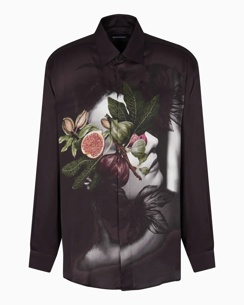 Emporio Armani Bluse mit Maxi-Print mit Foliage-Muster und Damen-Motiv Gemustert