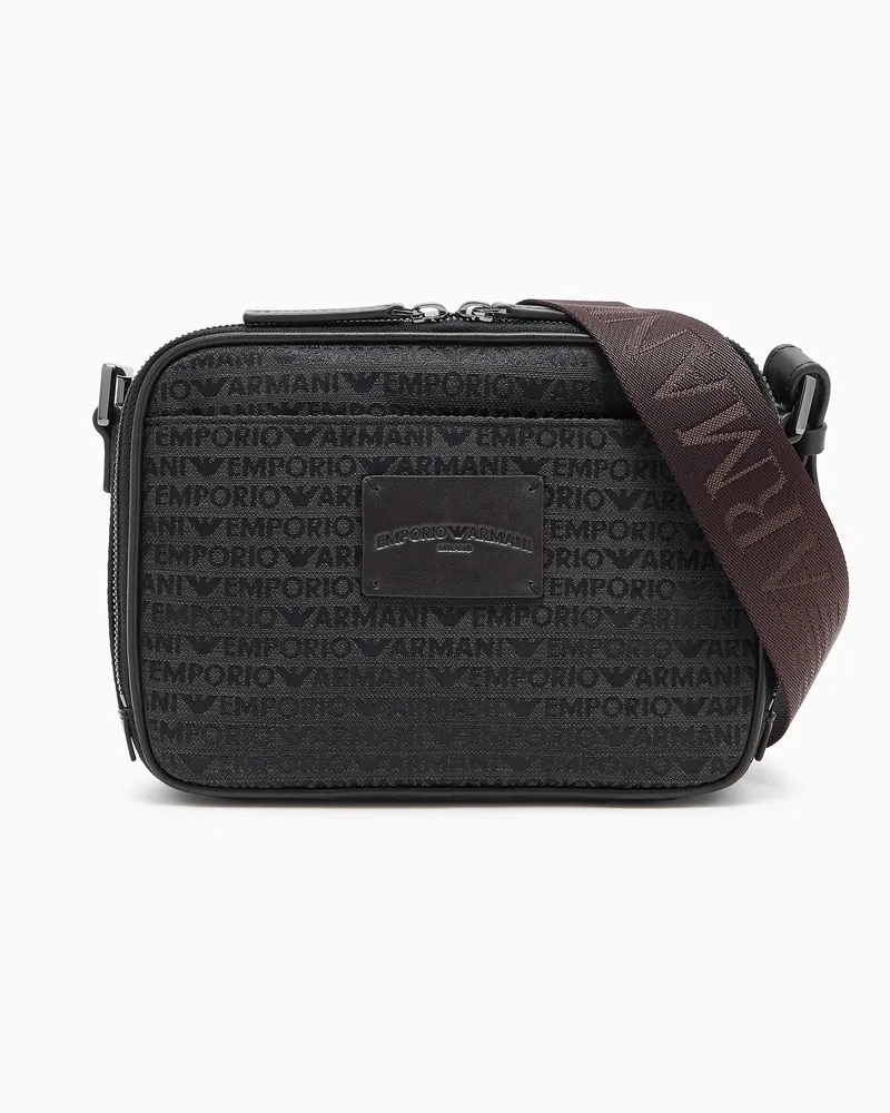 Emporio Armani Kameratasche mit Schulterriemen aus Jacquard-Stoff mit Monogramm Grau