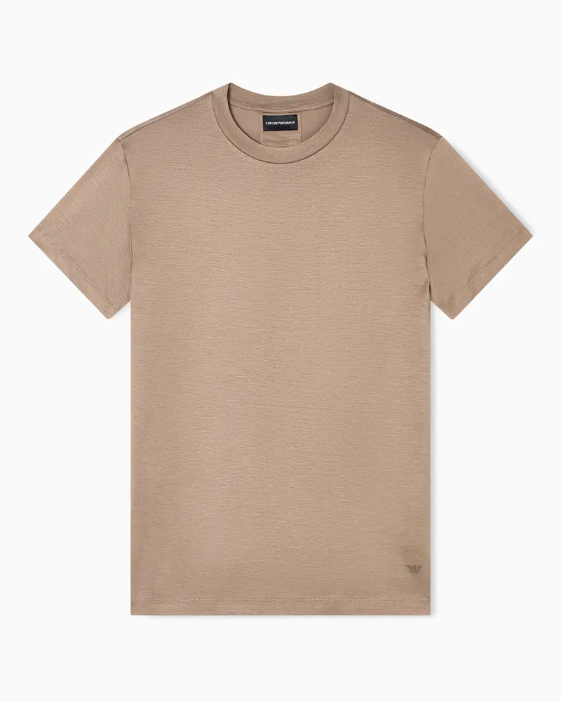 Emporio Armani ASV T-Shirt aus einer Jersey-Lyocell-Mischung mit Mikro-Adler Beige