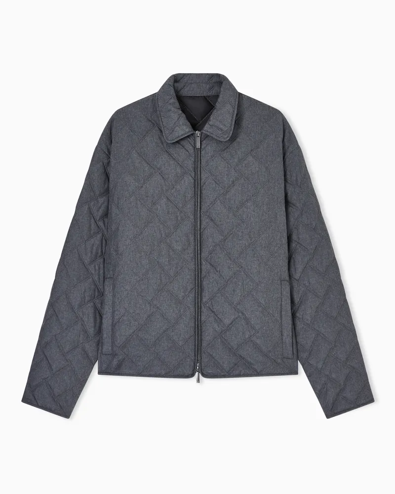 Emporio Armani Blouson aus gestepptem Nylon mit durchgehendem Mikro-Karomuster Grau