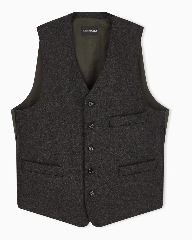 Emporio Armani Gefütterte Weste aus hochwertigem kompaktem Wollflanell Braun