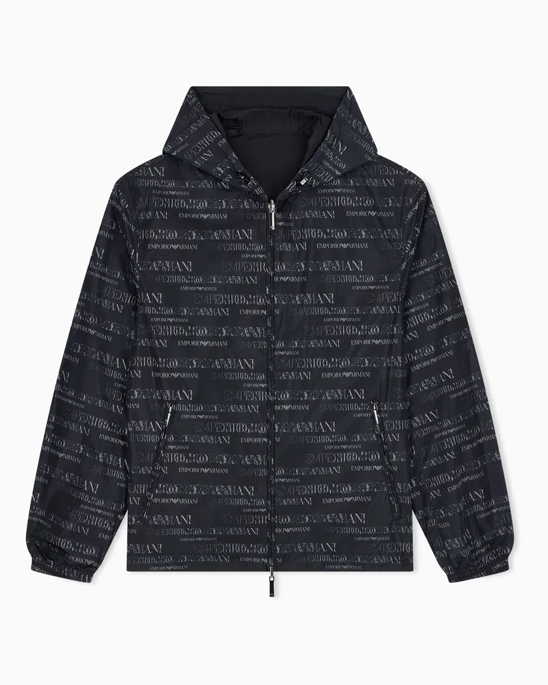 Emporio Armani Blouson aus Polyamid mit Kapuze und einem Allover-Print Blau