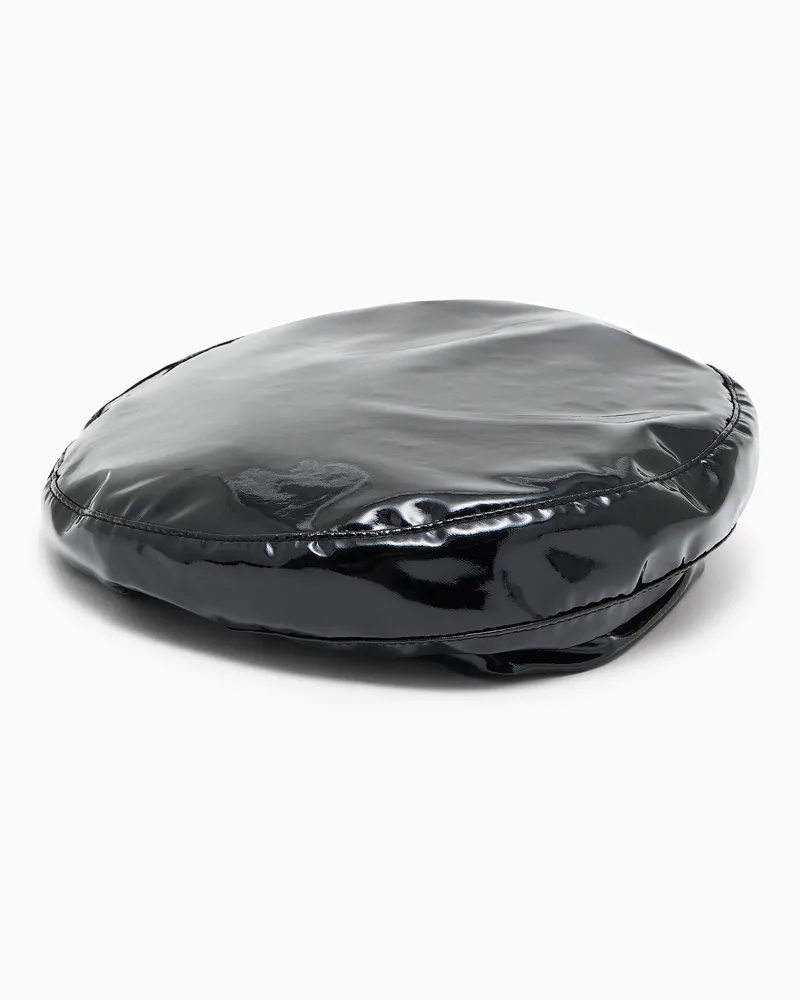 Emporio Armani Baskenmütze in Lackoptik mit einem strukturierten Design Schwarz