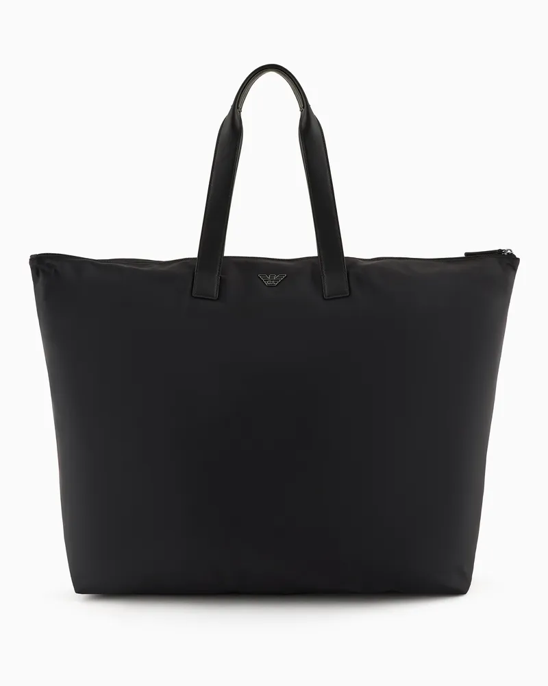 Emporio Armani Großer ASV Shopper aus recyceltem Nylon Schwarz