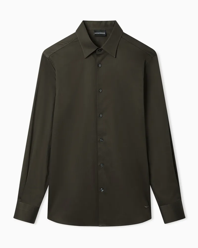 Emporio Armani Hemd aus Stretch-Pima-Baumwolle Grau