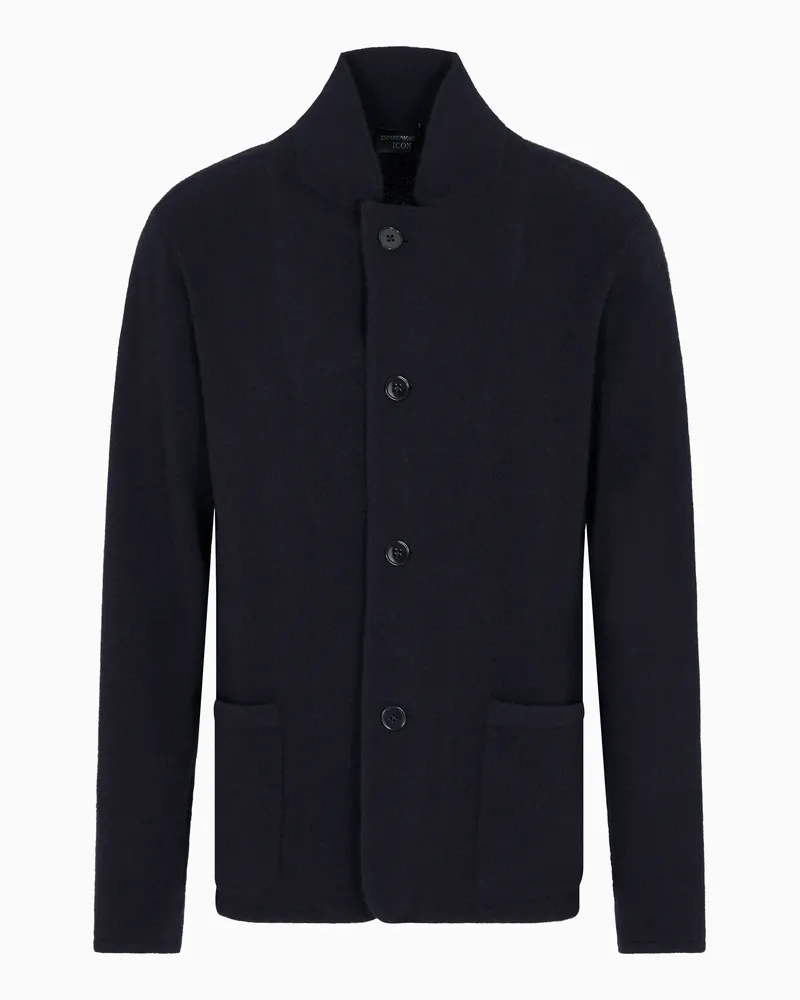 Emporio Armani Jacke aus Glattstrick aus reinem Kaschmir der Icon-Kollektion Marineblau