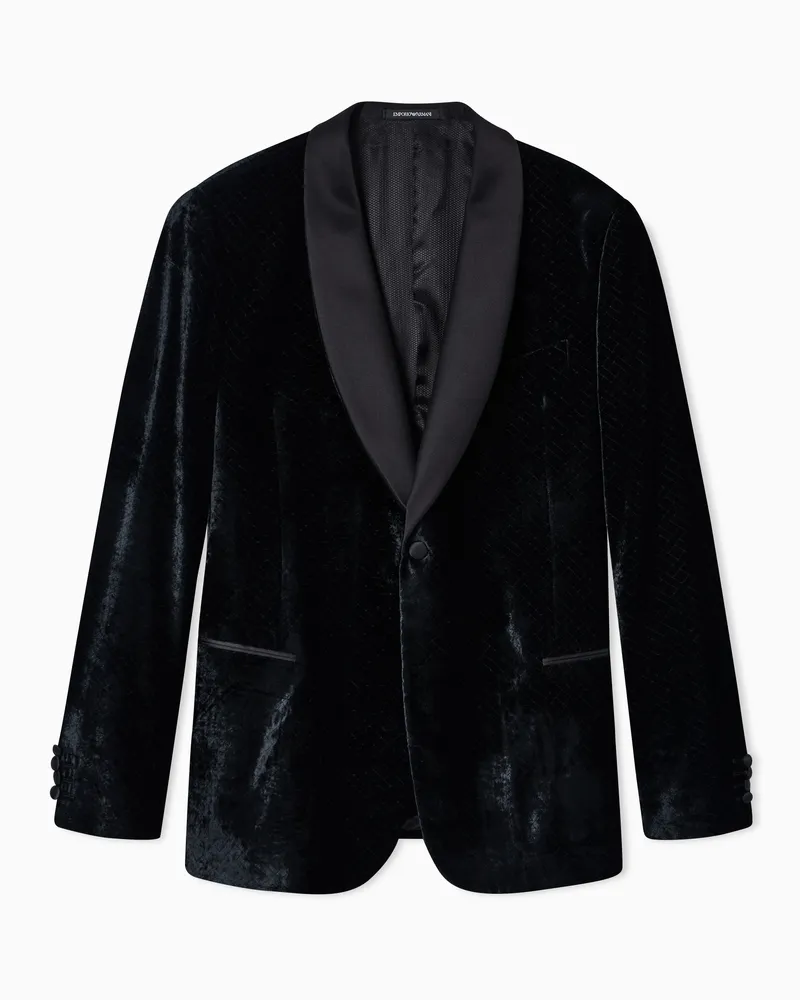 Emporio Armani Einreihige Smoking-Jacke aus Devoré-Samt Schwarz