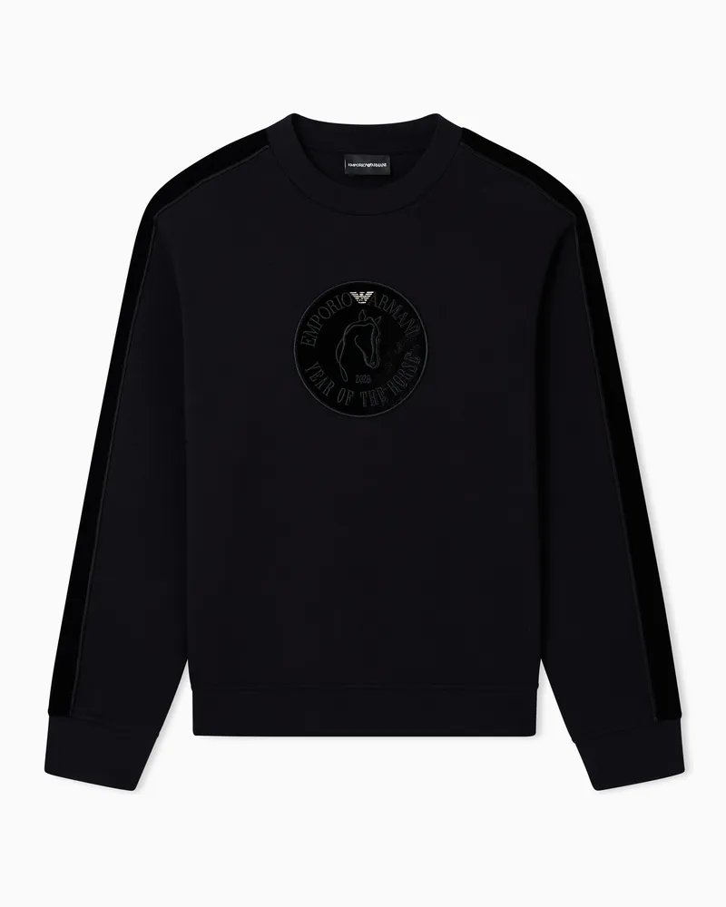 Emporio Armani Sweatshirt aus doppellagigem Jersey mit Mondneujahr-Tape und großem Patch Schwarz